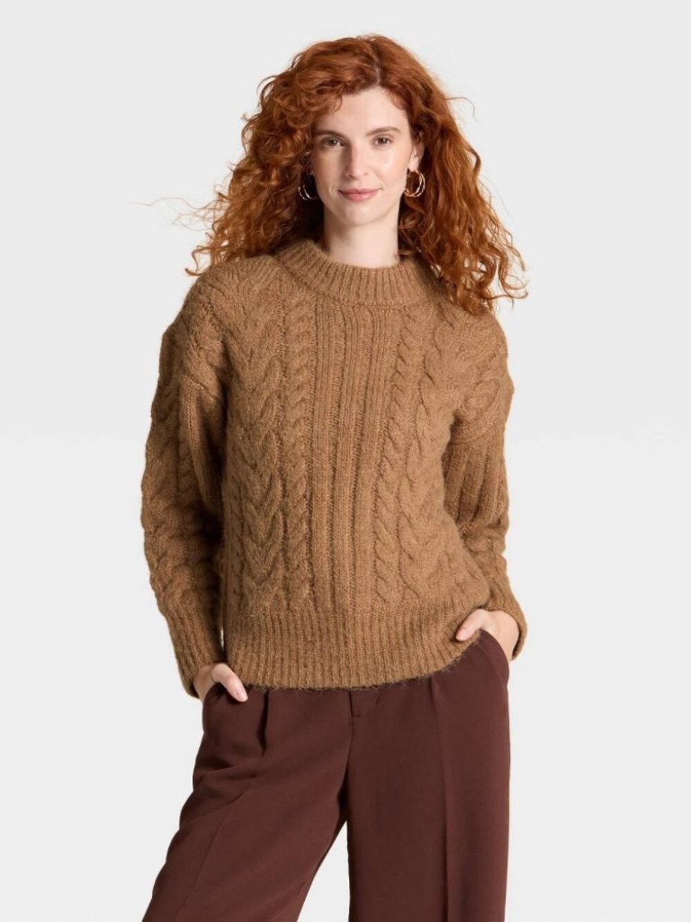 A New Day Cable Knit Pullover Sweater Brown Size XL